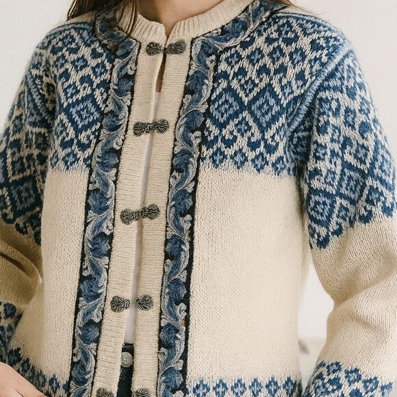 Vintage Nordstrikk Norwegian Fair Isle Sweater Nordic Cardigan Pure New Wool S/M - Picture 1 of 15